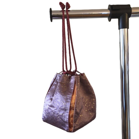 Japanese Drawstring Pouch Bag Yukata Accessory Purple Orange Gold Red String - Picture 1 of 13